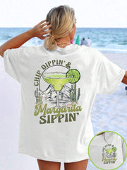 Men's Chip Dippin Margarita Sippin Funny Print T-Shirt, Summer Casual Top