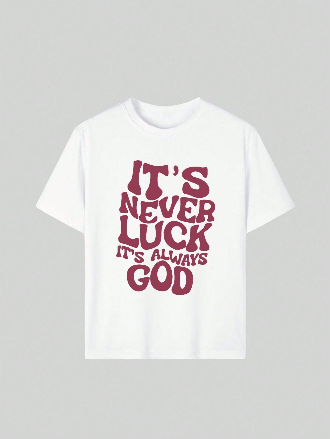 Women Oversized Christian Graphic T-Shirt, It's Never Luck It's Always God Inspirational Faith Crewneck Tee, Casual Summer Loose Fit Religious Short Sleeve Top S-5XL