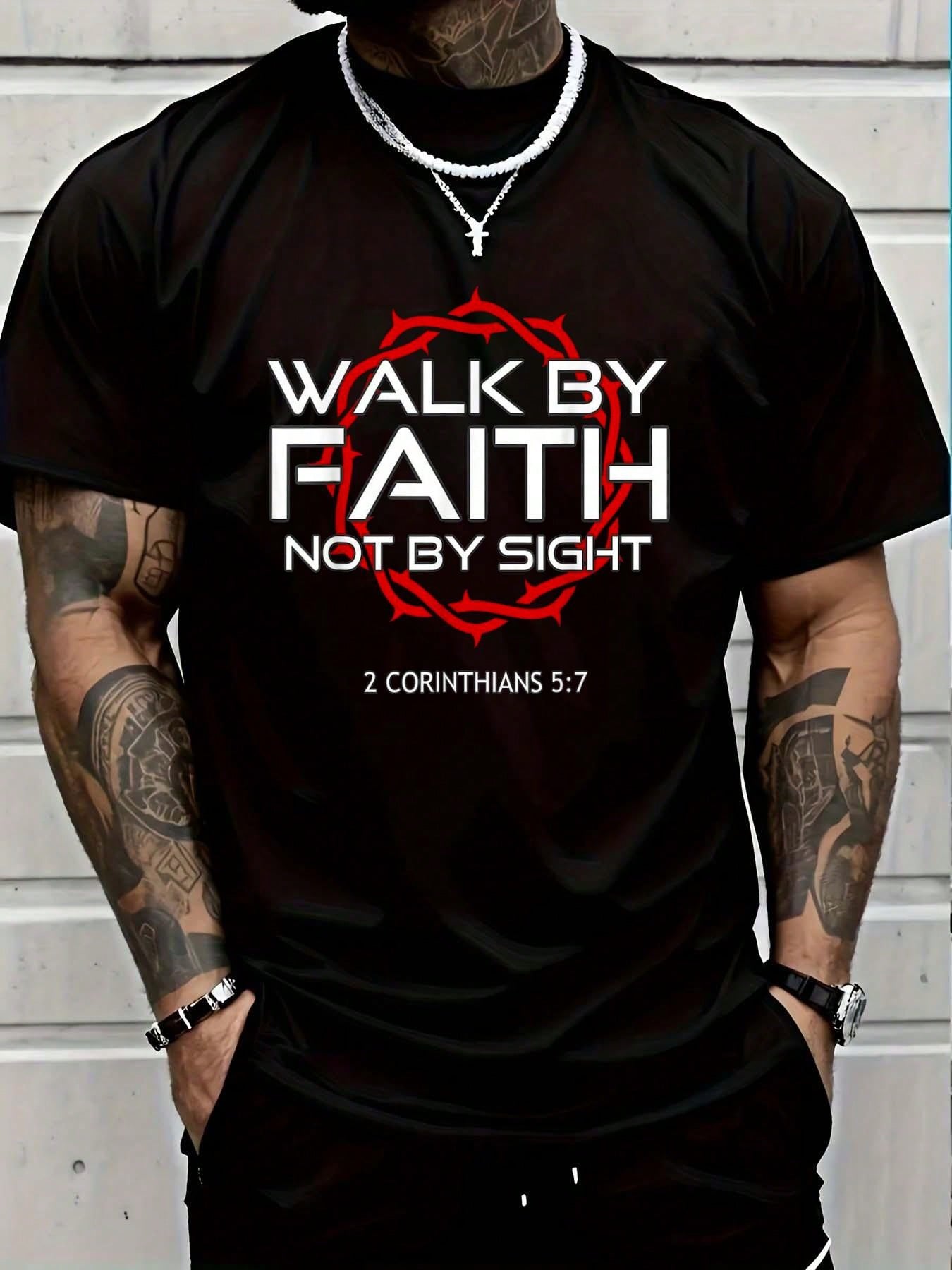 100% Cotton Jesus Walk By Faith Christian T-Shirt Round Neck Short Sleeve T-Shirt Women's Men's Graphic Tee Women's Men Graphic Tee