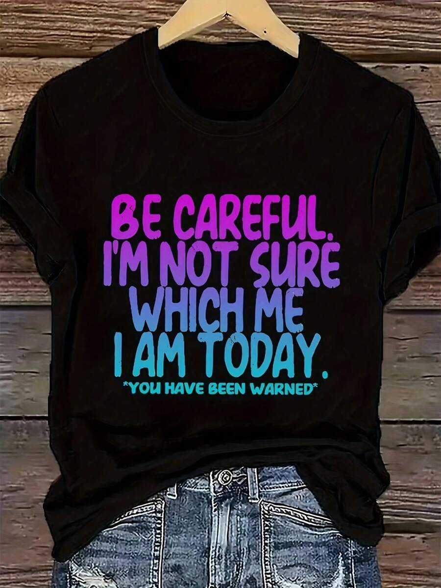 Women's Fashion Slogan Print Short Sleeve Top Casual Summer Wear