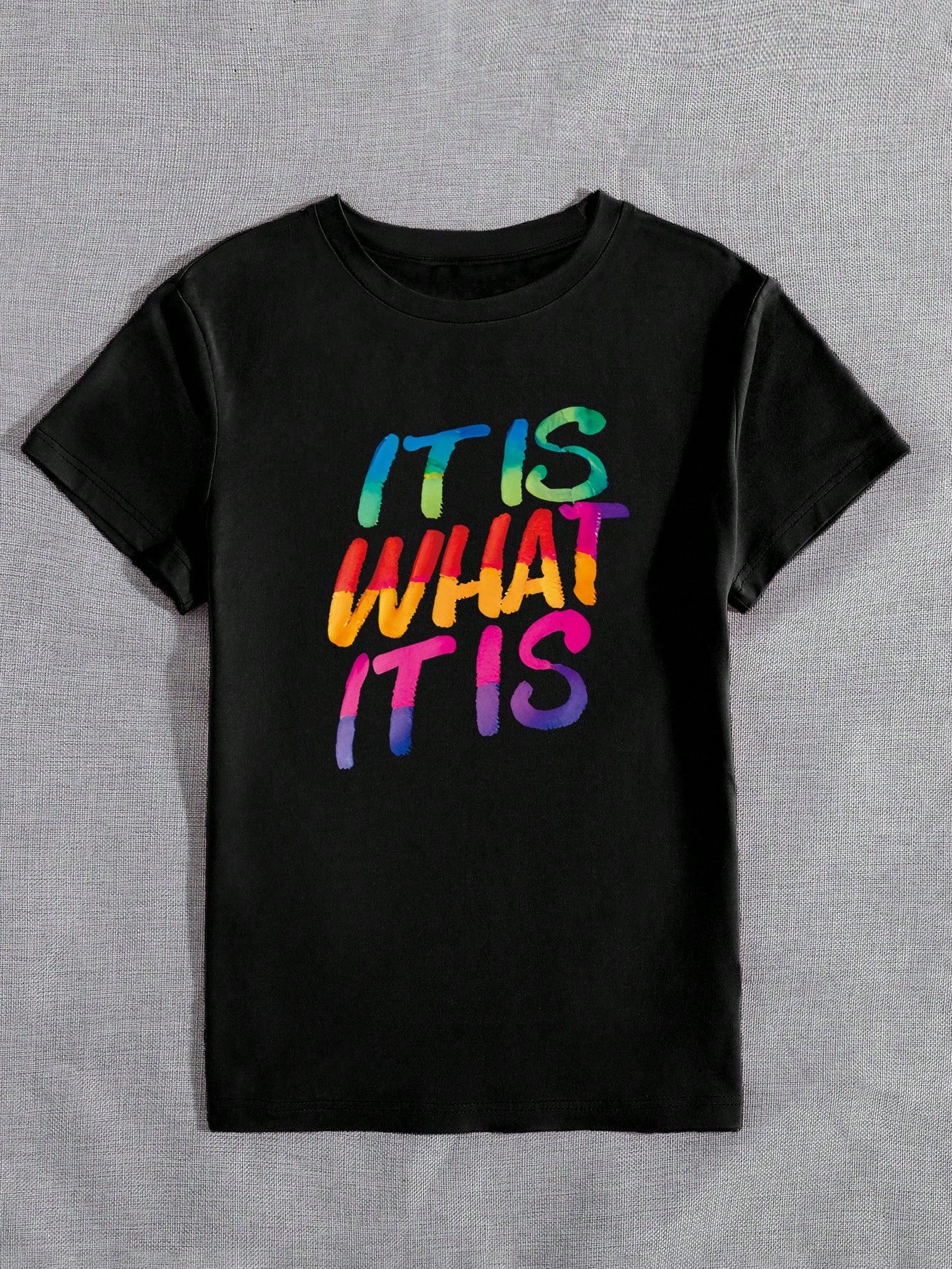Women's "It Is What It Is" Slogan T-Shirt, Colorful Letter Casual Round Neck Short Sleeve Tee, Suitable For Daily Wear