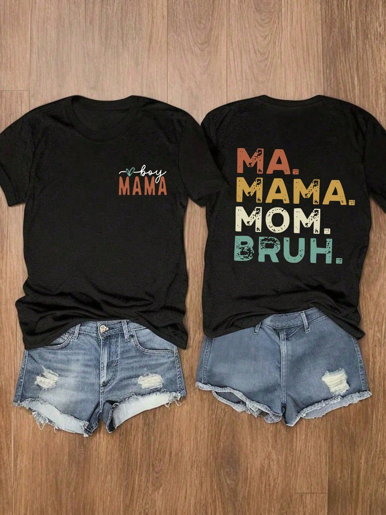 Boy Mama Shirt for Women, Funny Mom Life Graphic Tee, Casual Short Sleeve Crew Neck T-Shirt with MA MAMA MOM BRUH Back Print