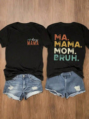 Boy Mama Shirt for Women, Funny Mom Life Graphic Tee, Casual Short Sleeve Crew Neck T-Shirt with MA MAMA MOM BRUH Back Print