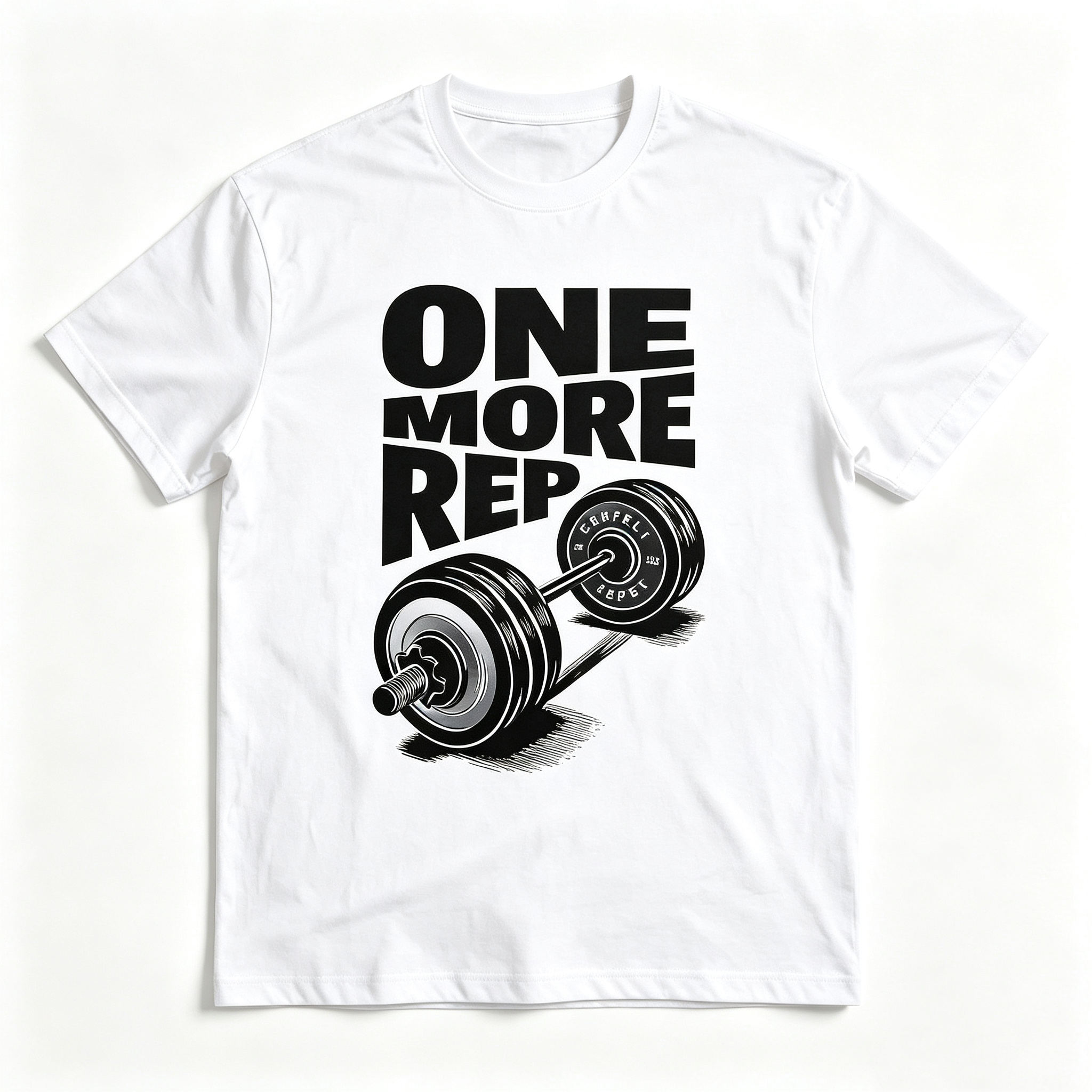 Men's Classic American Style Short Sleeve Graphic T‑Shirt, "One More Rep" Gym Dumbbell Back Print Casual Versatile Crew Neck Tee