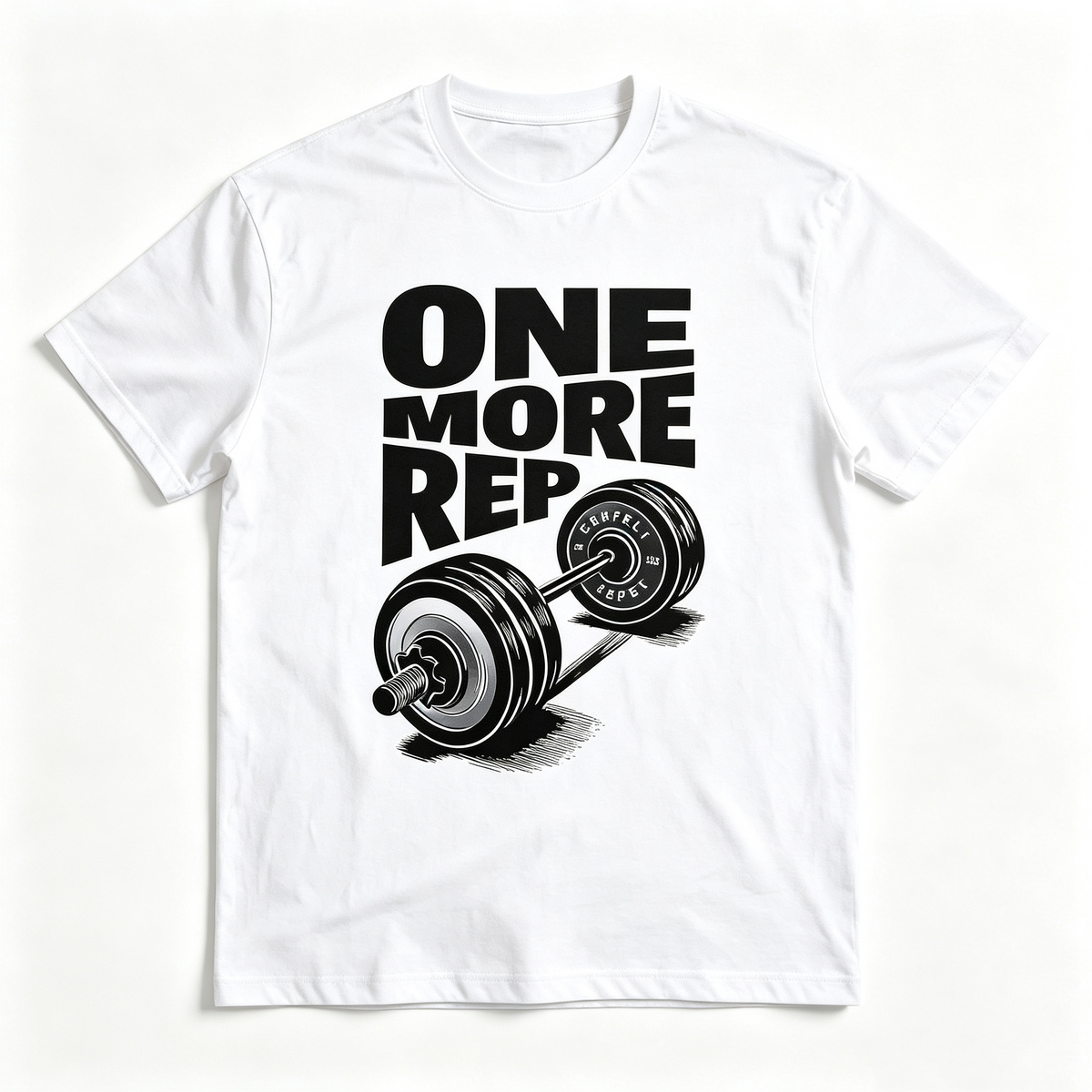 Men's Classic American Style Short Sleeve Graphic T‑Shirt, "One More Rep" Gym Dumbbell Back Print Casual Versatile Crew Neck Tee