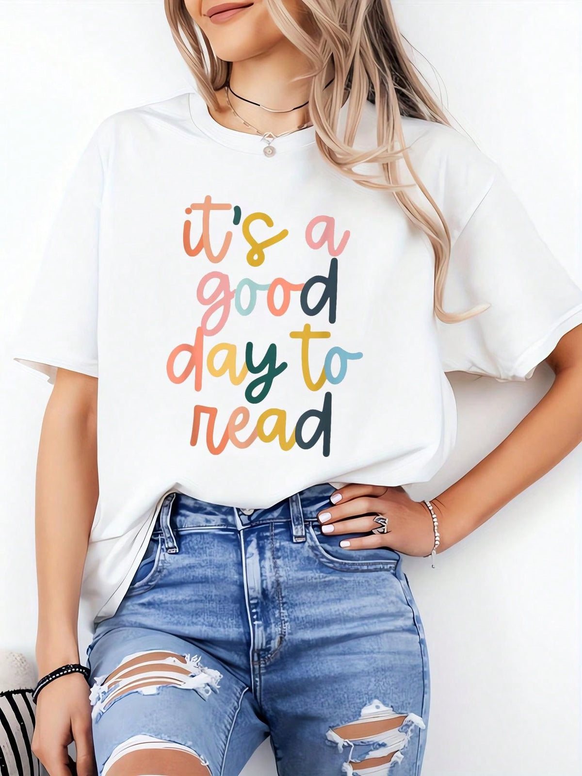 100% Cotton Women T-Shirt White It's A Good Day To Read A Book - Reading Books Lovers T-Shirt