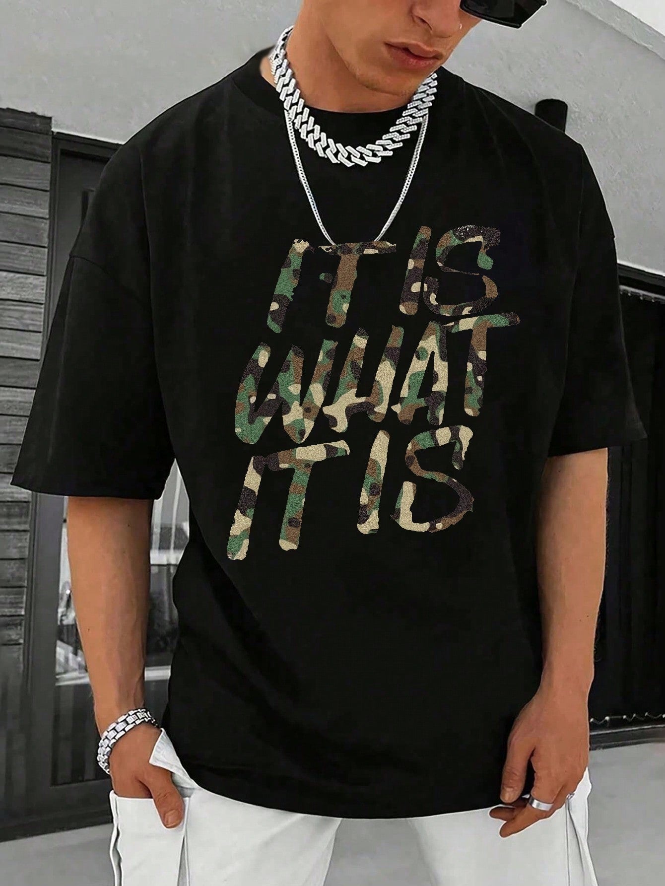Camo Tee | Men's Camouflage Pattern T-Shirt | IT IS WHAT IT IS Design | Perfect For Vacation & Leisure | 100% Cotton | Unisex Style | Unique Gift Idea