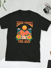 Here Comes The Sun With Cactus And Flowers Design Men's T-Shirts