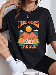 Here Comes The Sun With Cactus And Flowers Design Men's T-Shirts