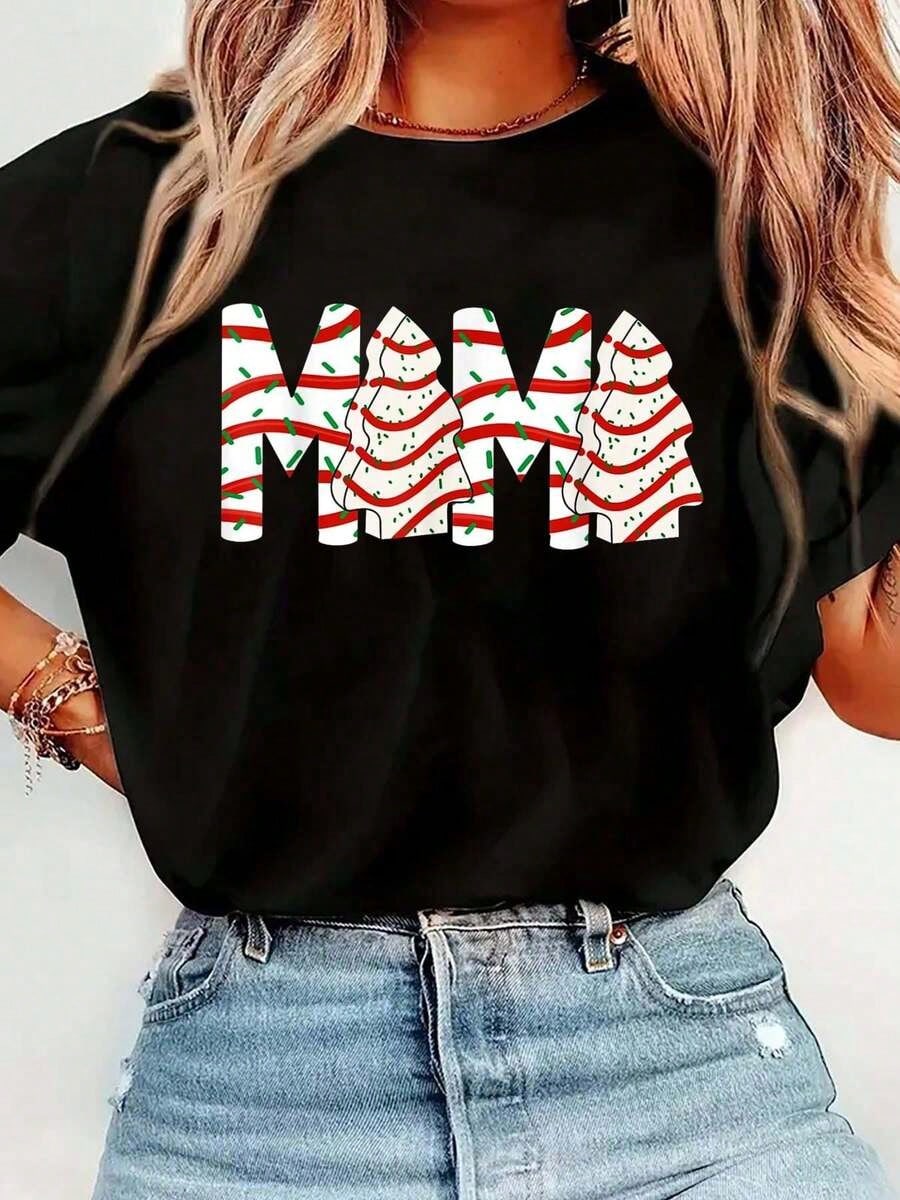 Christmas Tree Cake Mama Xmas Mom Family Matching Womens T-Shirt