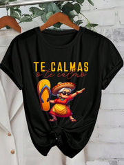 Women's Latina Humor Graphic Tee, Funny Spanish Quote Print Crew Neck Short Sleeve Casual Shirt, Mexican Grandma Inspired Everyday Top