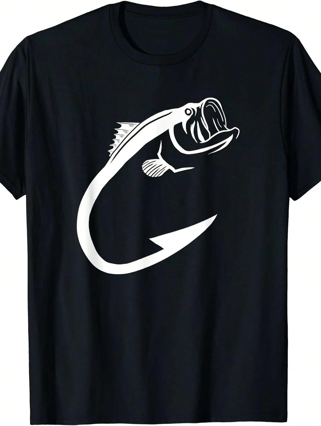 Men’s Casual T-Shirt – Minimalist Fish Hook Art Design