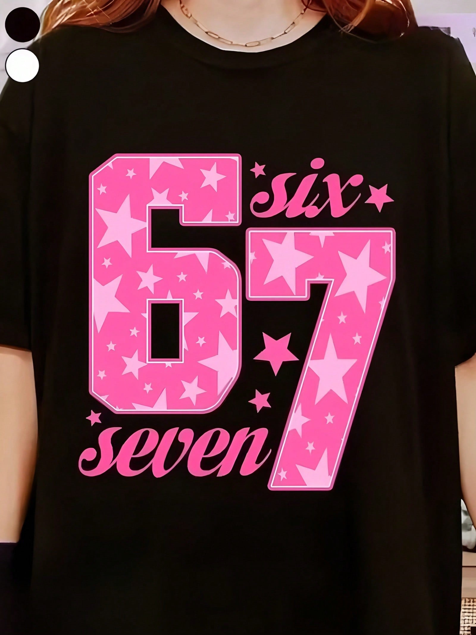 Funny 67 Number Meme T-Shirt Pink & Black Print