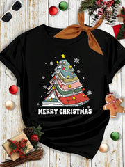 Christmas Casual Minimalist Book Bag Graphic Women’s T-Shirt
