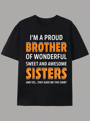 Men's Proud Brother T-Shirt, Wonderful Sweet Awesome Sisters Funny Graphic Tee, Short Sleeve Crew Neck Family Shirt, Brother Gift from Sisters