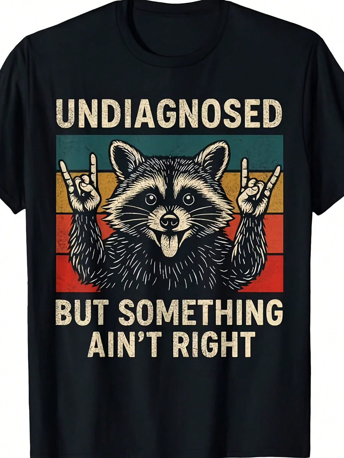 Funny Raccoon Graphic T-Shirt - "Undiagnosed But Something Ain't Right" Retro Vintage Design With Raccoon & Peace Sign