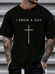 Mens Clothes Cross Inscription Print Black TShirt, Unisex Casual Crew Neck Tshirt