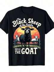 Mens Clothes Sheep Goat Print Black TShirt, Unisex Casual Crew Neck Tshirt, Lightweight, Machine