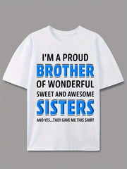 Men's Proud Brother T-Shirt, Wonderful Sweet Awesome Sisters Funny Graphic Tee, Short Sleeve Crew Neck Family Shirt, Brother Gift from Sisters