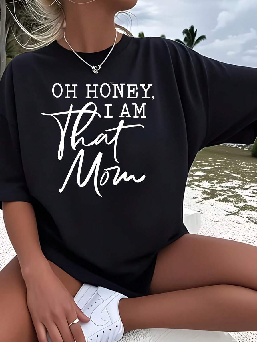 Women's Funny Mom Slogan Printed T-Shirt Casual Daily Wear Graphic Top