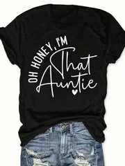 Women's Funny Aunt Graphic T-Shirt, Cute Family Quote Print Crew Neck Short Sleeve Casual Cotton Tee, Gift for Aunt, Mother's Day Family Shirt
