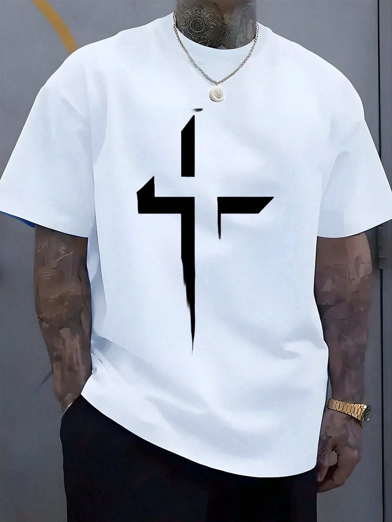Men's Minimalist Graphic T-Shirt Modern Geometric Print Soft Cotton Crew Neck Short Sleeve Casual Streetwear Tee for Everyday Wear