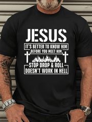Men's Christian Humor T Shirt, Jesus Faith Graphic Tee, Funny Religious Quote Shirt, Casual Short Sleeve Cotton Top, Inspirational Gift For Believers