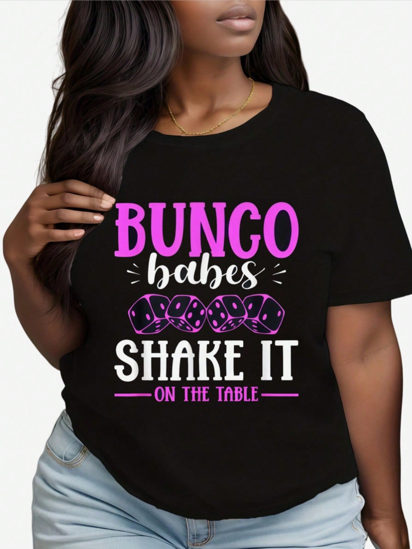 Bunco Babes Shake It On The Table Graphic Women'S T-Shirt 100%, Round Neck, Casual Wear, All-Season, Vivid Print