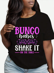 Bunco Babes Shake It On The Table Graphic Women'S T-Shirt 100%, Round Neck, Casual Wear, All-Season, Vivid Print