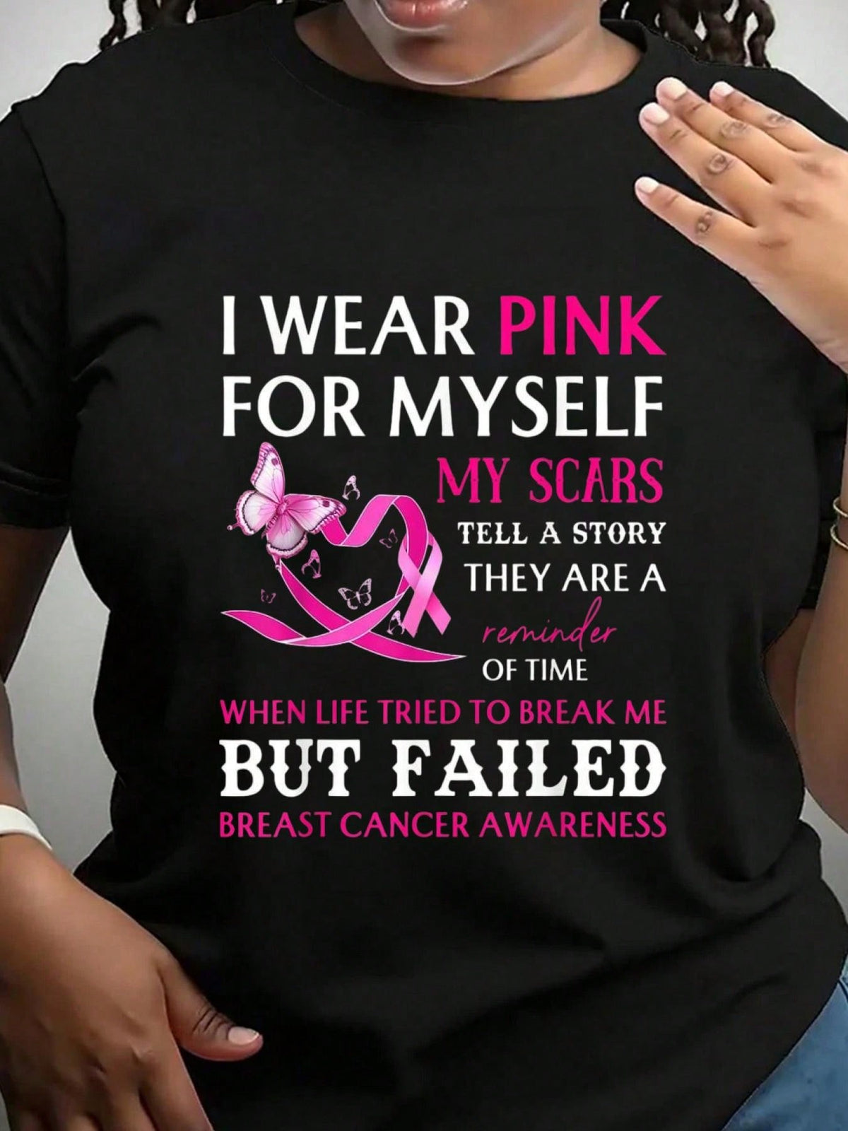 100% Cotton Breast Cancer Awareness I Wear Pink For Myself Pink Ribbon T-Shirt Women's Men's Graphic Tee Comfort Crew Neck Summer Vacation Tops
