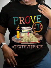 Women’s Prove It Text Evidence English Reading Teacher Graphic T-Shirt, Colorful Book Candle Magnifier Print Crew Neck Short Sleeve Tee, Soft Cotton Back To School Casual Educator Top
