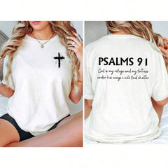 Psalm 91 Bible Verse Christian Cotton T-Shirt Women Soft Cool Letter Print Religious Jesus Summer Daily Casual Graphic Top For Her