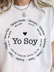 Oversized "YO SOY" T-Shirt For Women - Loose Fit Biblical Verse Design In Spanish, Inspirational Affirmations,Round Neck, Short Sleeve