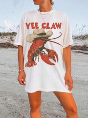 Men's Yee Claw Humorous Print T-Shirt, Oversized Casual Short Sleeve Top