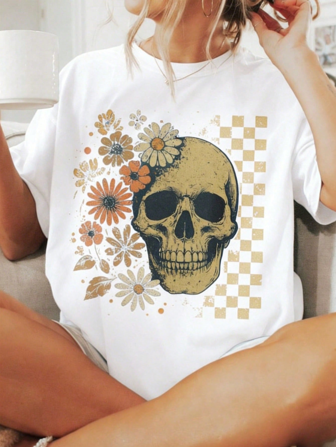 Boho Skull Graphic Tee, Vintage Grunge Tee, Retro Boho Summerween T Shirts, Cute Spooky Halloween T Shirts