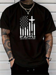 Men's Clothing Faith Flag Printed Black Tshirt, Graphic Tee, Summer Tops