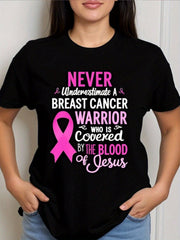 Breast Cancer Awareness T-Shirt| Faith Pink Ribbon & Verse Design ' Blood Cancer Fighter Tee, Casual Short Sleeve Top
