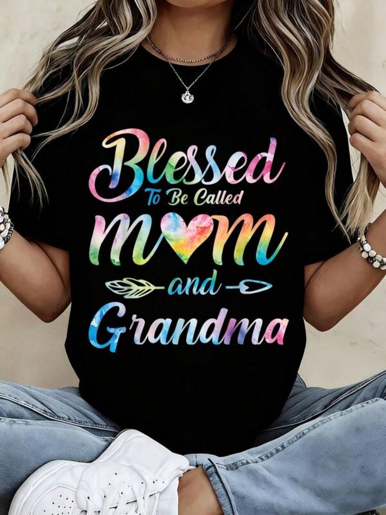 To Be Called Mom And Grandma Rainbow Watercolor Print Women's T-Shirt Casual Loose Fit Top Mother's Day Gift