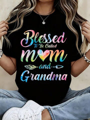 To Be Called Mom And Grandma Rainbow Watercolor Print Women's T-Shirt Casual Loose Fit Top Mother's Day Gift