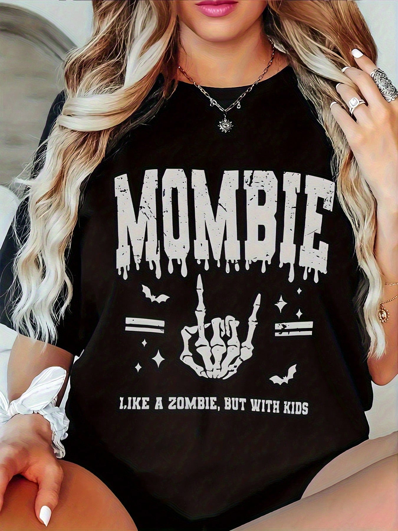 Mombie Like A Zombie But With Kids T-Shirt Womens Halloween Party Top