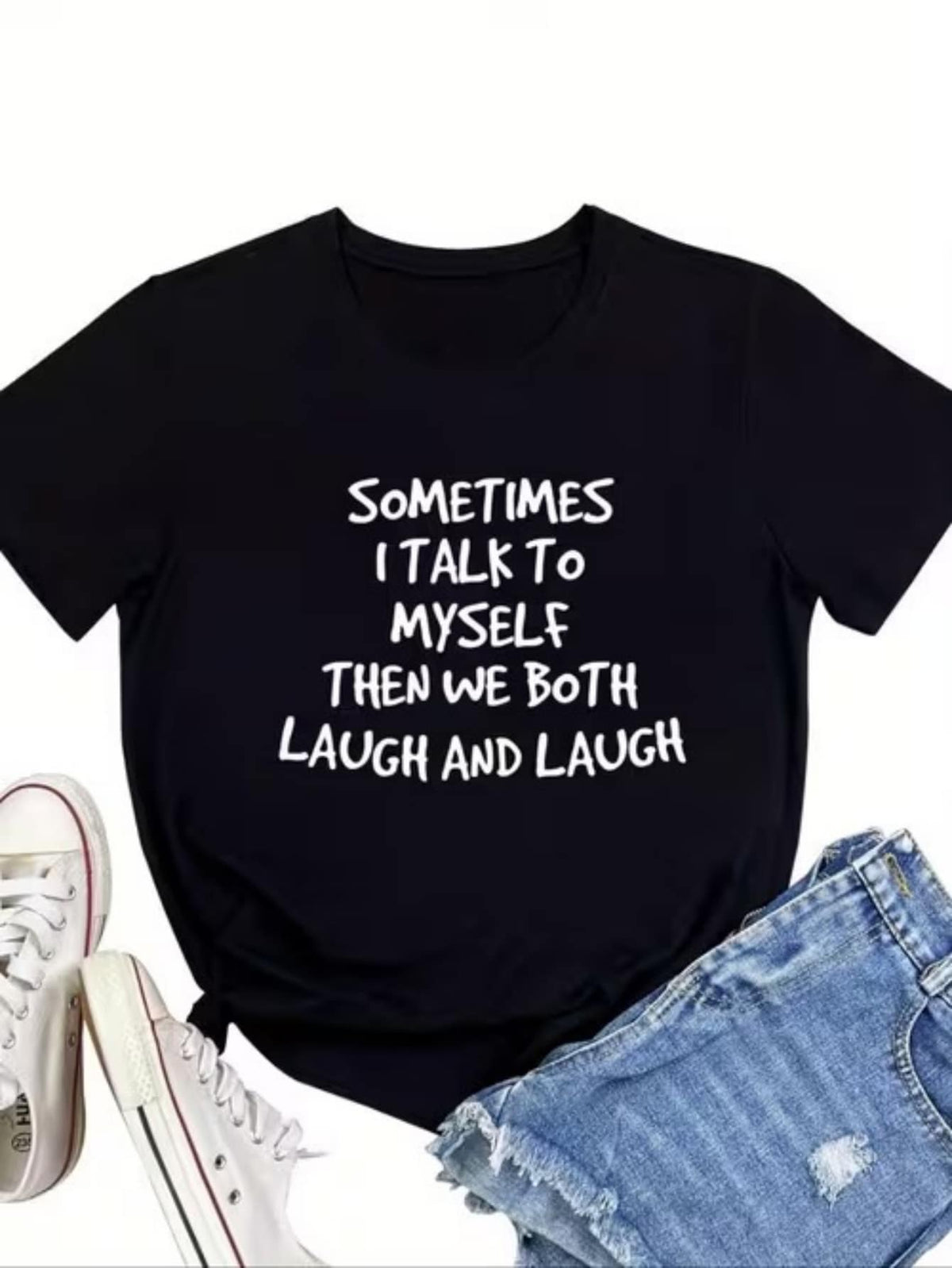 Humorous Self-Talk Quote Pattern Print Casual Short Sleeve Top Printed T-Shirt Pattern Text Women's Top