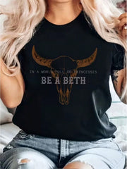 Women's Casual Printed Top "Be A Beth" With Bull And Skull Slogan Print-Perfect For Everyday Casual Wear And Vacations