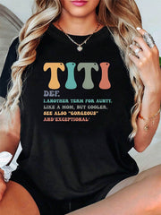 Auntie Defines 'Cool Aunt As A Graphic Print Women'S Round Neck Short Sleeve T-Shirt For Spring And Summer, Perfect For Casual Outings, Holiday Gifts,