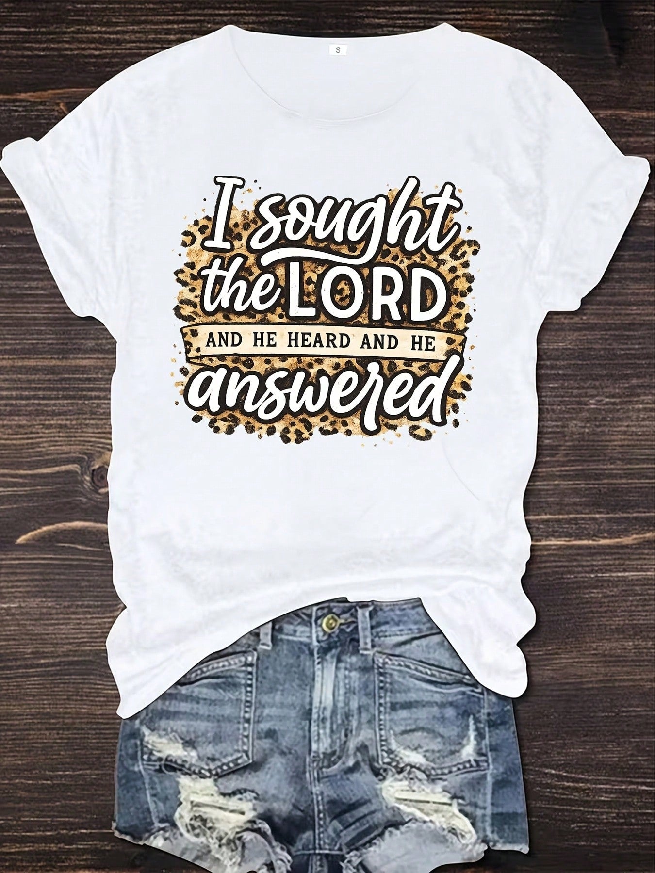 I Sought The Lord T-Shirt Leopard Print Bible Verse Tee Christian Women Gift