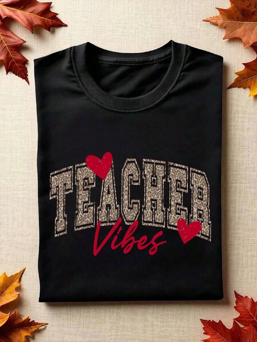 Teacher Shirt, Leopard Print Teacher Vibes, Teacher  Day T-Shirt
