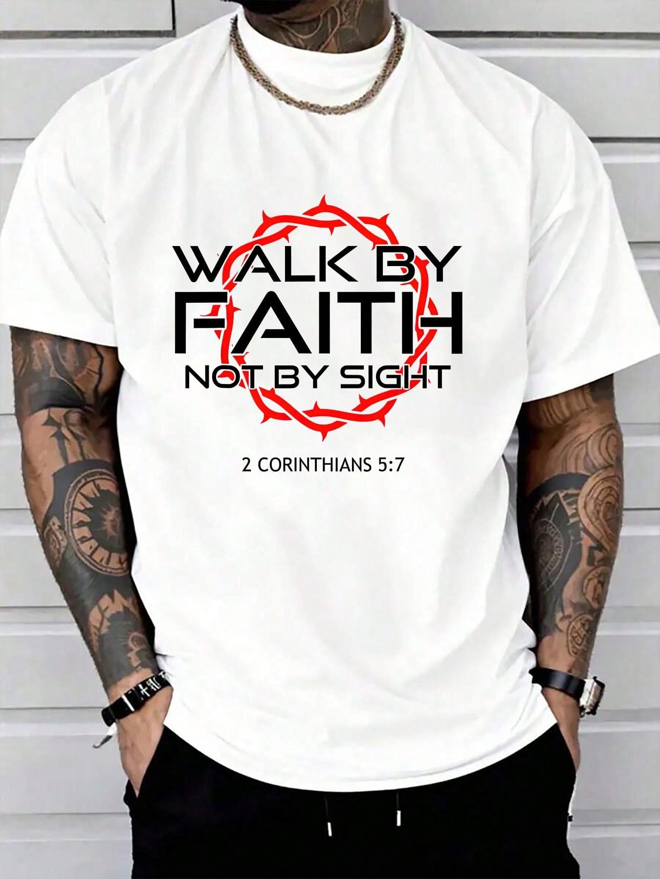 100% Cotton Jesus Walk By Faith Christian T-Shirt Round Neck Short Sleeve T-Shirt Women's Men's Graphic Tee Women's Men Graphic Tee