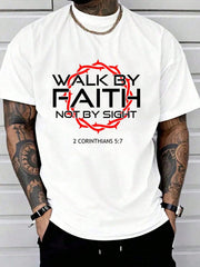 100% Cotton Jesus Walk By Faith Christian T-Shirt Round Neck Short Sleeve T-Shirt Women's Men's Graphic Tee Women's Men Graphic Tee