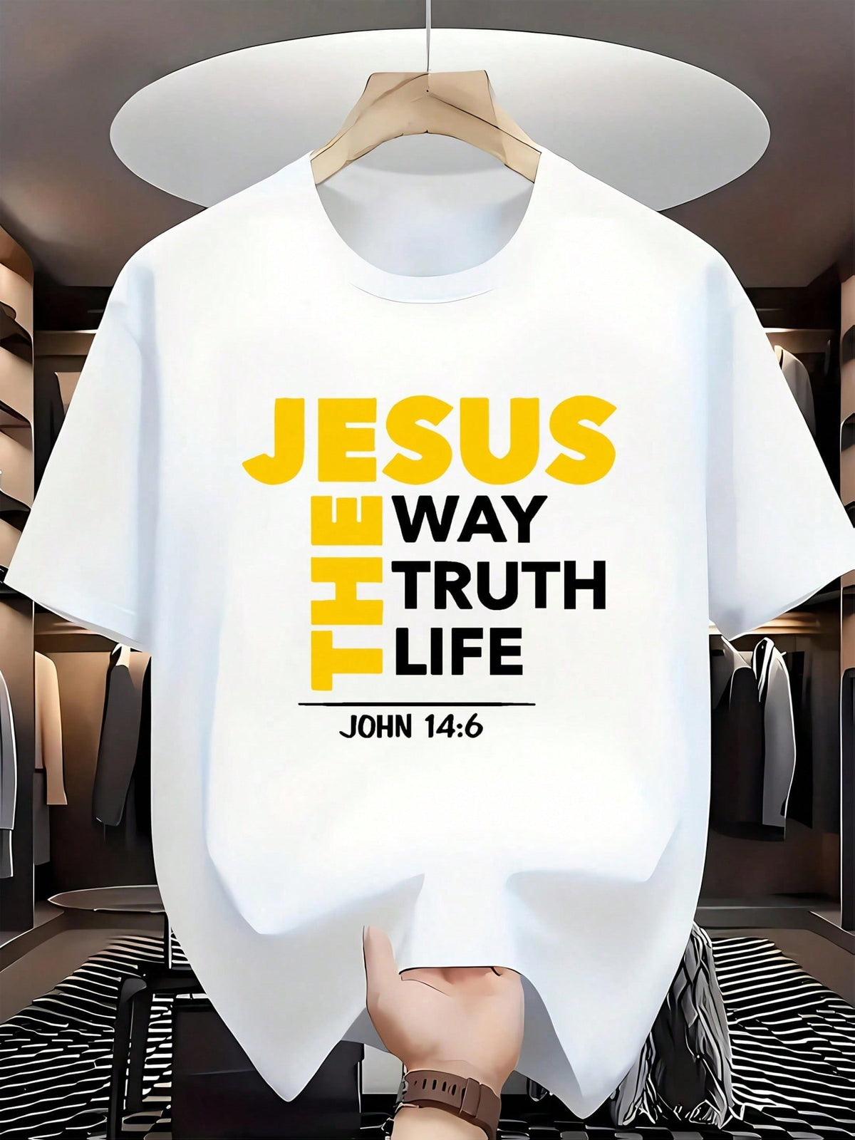 "The Way, The Truth, The Life" John 14:6 T-Shirt | Yellow Print 100% Cotton Crew Neck | Bold Faith Tee For Church & Casua
