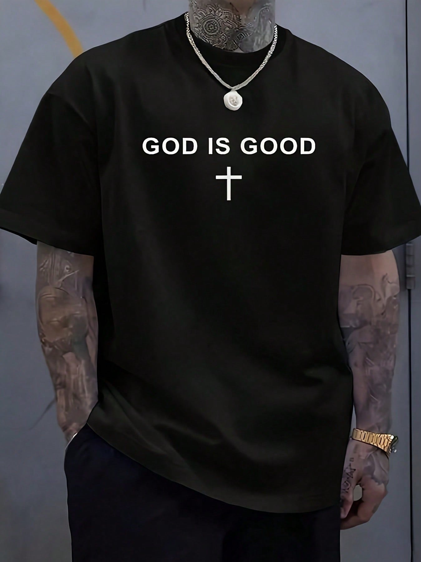 "God Is Goodness" Cross Minimalist Christian Faith T-Shirt,All-Season Wear For Daily Commute Loungewear, Streetwear Outfit For 2026 New Year Parties