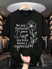 No Soy Perfecta Pero Dios Me Hizo Unica Y Especial Floral Graphic Shirt For Women Faith Inspired Statement Top Christian Message T-Shirt With Flower Design, It Is A Perfect T-Shirt